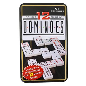 Domino Couleur Double 12 en Boîte en métal 91 Pièce avec Colorés à pois Domino Couleur Double 12 en Boîte en métal 91 Pièce avec Colorés à pois