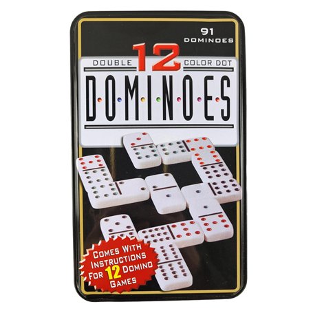 Domino Couleur Double 12 en Boîte en métal 91 Pièce avec Colorés à pois