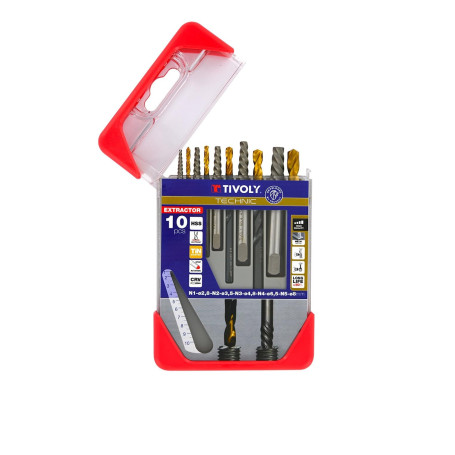 TIVOLY - Coffret Forets Extracteurs de Vis Cassée + Forets HSS Revêtement TiN - Lot de 5 Forets & 5 Extracteurs N1 Ø 2,5mm/N2 Ø