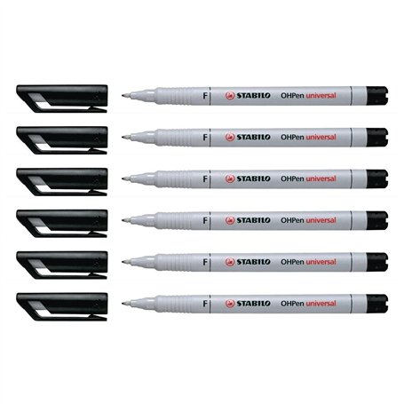 STABILO Lot de 6 Feutres pour Transaprent OHPen encre soluble Pte fine noir