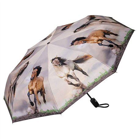 VON LILIENFELD® Parapluie de Poche Résistant au Vent Pliant Chevaux sauvages Ouverture et Fermeture Automatique Mini Légèrement