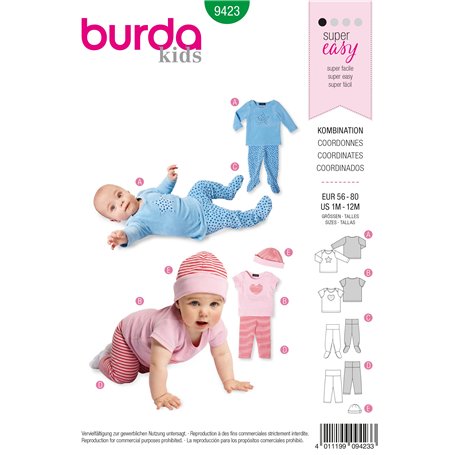 Burda B9423 Patron de Couture Ensemble Bébé 19 x 13 cm