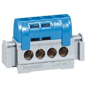 Legrand 004840 Bornier de Répartition Isolé IP2X Neutre, 4 Connexions, 1.5mm² à 16mm², 75mm Longueur, Bleu Legrand 004840 Bornier de Répartition Isolé IP2X Neutre