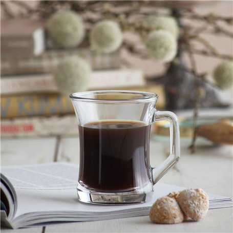 LAV 6 pièces Zen + Verre Tasse de café Set - Style Moderne Sqaure poignée thé/café Lunettes - Clair - 225ml