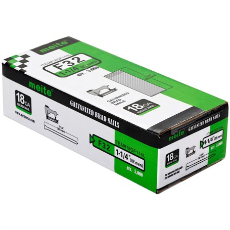 meite F32 Lot de 5 000 clous galvanisés de calibre 18 pour pistolet à clou