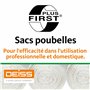 DEISS FIRST PLUS Sac Poubelle 80L – 610×850 mm, Blanc, LDPE Recyclable, Ultra Résistant avec Easy Opener – Rouleau de 50 Sacs