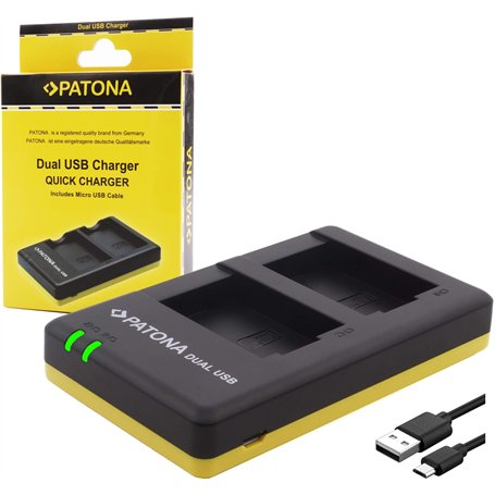 PATONA 1953 - Chargeur Double USB Pour Batterie Olympus Li-90b Li-92b - Noir Jaune