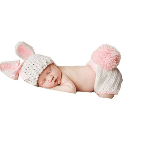 Ensemble pour nouveau-né fille/garçon Crochet Costume pour photo Tenue avec bonnet Lapin Rose