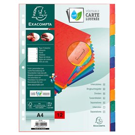 Exacompta - Réf. 2212E - Intercalaires en carte lustrée 225g/m2 FSC® avec 12 onglets neutres en couleurs - renforcés et plastifi Exacompta - Réf. 2212E - Intercalaires en carte lustrée 225g/m2 FSC® avec 12 onglets neutres en couleurs - renforcés et plastifi
