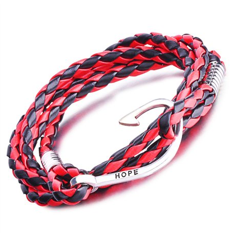 Infinite U Bracelet tressé Multi-Rangs Multicolore Le Fermoir de l'hameçon Hope en Alliage et Cuir coloré pour Femme Homme