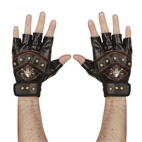 WIDMANN MILANO PARTY FASHION leather look STUDDED FINGERLESS SKULL & CROSS BONES GLOVES - (One Size Fits Most Adult)