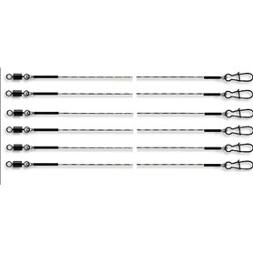 Lot : 6 powerflex 7 x 7 Bas de ligne acier super souple avec émerillon - 20 kg - Longueur 50 cm + Autocollant Petri Heil!