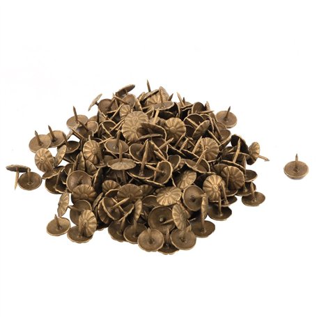 sourcing map 210pcs Clou Tapissier Pointe Tapissier Clou Tapis Punaise pour Meuble Motif Fleur Métal ameublement Ton Bronze 10 x