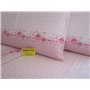 Parure de lit double en flanelle de pur coton, drap plat 240 x 280 cm. Drap housse 180 x 200 cm. 2 taies d’oreiller : 52 x 82 cm