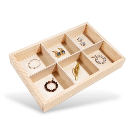 Creative Deco Petit Plateau Bois Étagère à Casiers | 6 Compartiments | 27.5x18x4cm | Rangement des Bijoux et Perles pour Armoire