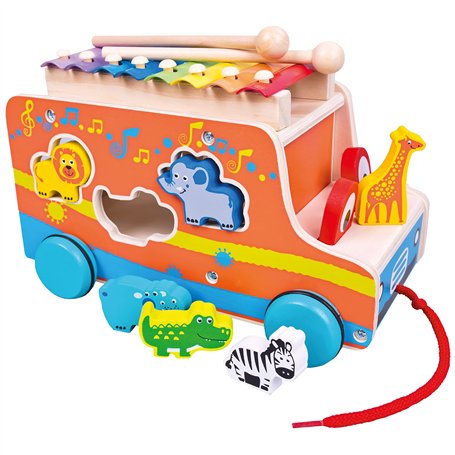 Mertens Voiture à piquer en bois avec xylophone pour enfants à partir de 18 mois Jouet pour enfants (jouet pour enfants à partir