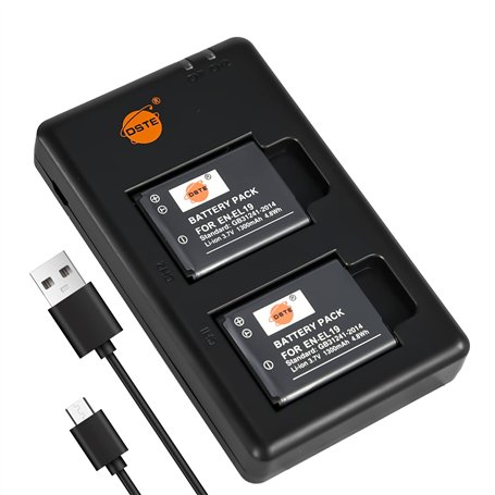 DSTE 2PCS EN-EL19 ENEL19 (1300mAh/3.7V) Batterie Chargeur Compatible pour Nikon Coolpix S2500