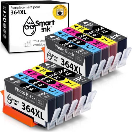 Smart Ink Cartouche d’Encre Compatible pour HP 364 XL 364XL High Yield 10 Pack (2 Noir & 2PBK Cyan Magenta Jaune) pour HP Photos