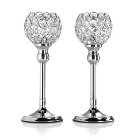 Auraglow Lot de 2 bougeoirs Pilier avec détails en Cristal pour Bougie Chauffe-Plat ou Bougies Chauffe-Plat Idéal pour Table de