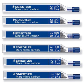 Staedtler Mars Micro Carbon 250 0.7mm 2B - Recharges de mine de crayon - 6 tubes/boîtes (72 dérivations) 2B