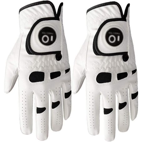 Lot de 2 gants de golf pour homme main gauche en cuir avec marqueur de balle - Gants doux et confortables - Poignées sportives -