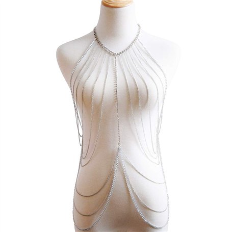 Amorar Dames Chaîne du Corps Or Bijoux De Corps Collier Soutien-Gorge Bikini Parti Chaîne Multicouche Long Poitrine Chaîne Plage