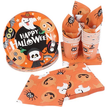 Hemoton Service de table jetable pour Halloween – 24 personnes – Vaisselle en carton – Comprend 24 assiettes en carton