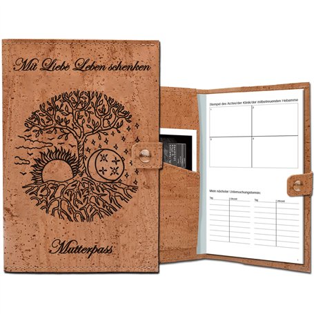 Simaru Étui de protection en liège imperméable pour passeport de maternité allemand Motif arbre de vie
