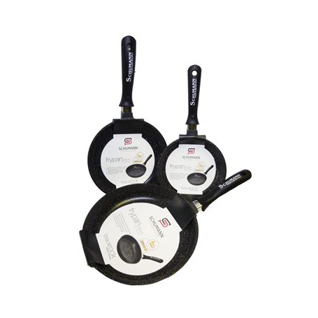 Lot de 3 Poêles en Pierre Schumann Professionel Black Rock I Compatibles Tous Feux Dont Induction I Fonte d'Aluminium Sans PFOA