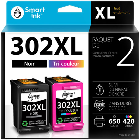 Smart Ink Remanufacturées Cartouches d'encre Remplacement pour HP 302 302XL 2 Pack Combo (Noir Tri-Colore) pour Deskjet 1110 111