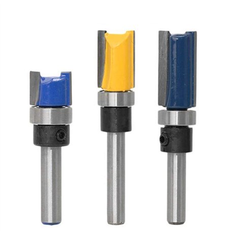 Gasea 3pcs 6.35mm Tige Flush Garniture Routeur Bit Avec Bas Roulement Fraise à Copier Fraise Pour Menuiserie-Lame de Coupe 11.9