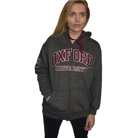 Oxford University OU129 Licensed Zipped Unisex Hooded Sweatshirt Charcoal L