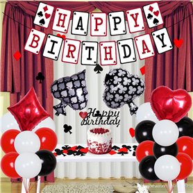 Décorations pour Fêtes de Casino - Bannière Joyeux Anniversaire, Confettis et Ballons sur Thème du Poker pour la Soirée Casino L Décorations pour Fêtes de Casino - Bannière Joyeux Anniversaire