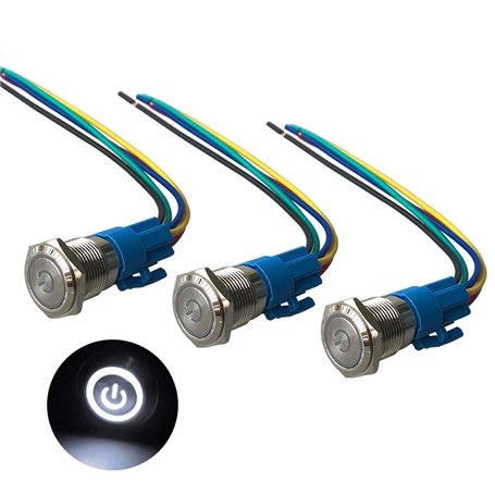 QitinDasen 3Pcs Premium 12V / 24V 5A Interrupteur à Bouton-Poussoir Auto-Bloquant