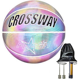 ALLOMN Basketball Lumineux, Basket-Ball Rougeoyant NO.7 de Jeu de Nuit Réfléchissant Brillant de Rue PU avec Le Sac de Boule, Go ALLOMN Basketball Lumineux