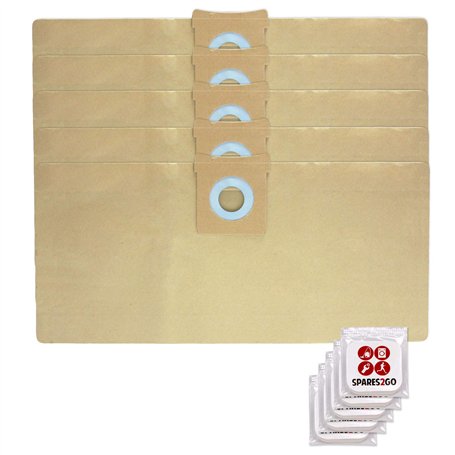 SPARES2GO Lot de 5 Sacs à Poussière compatible avec Titan 16L 20L 30L 40L Aspirateur + Pastilles Désodorisantes