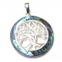 Pendentif en argent sterling avec motif « arbre de vie » avec coquille d'ormeau - En argent sterling - Symbole de protection - B