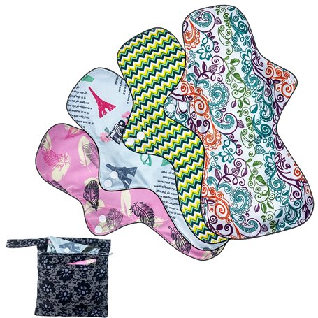 ZCOINS Serviettes Hygiéniques Lavables Réutilisables Flux Abondant 4 Pack - Taille XL (34cm)