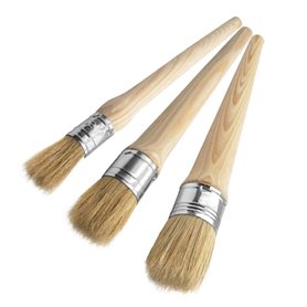 Lot de 3 pinceaux de peinture à la craie en poils naturels ronds pour meubles, décoration d'intérieur, cirage, vitrage de poteri Lot de 3 pinceaux de peinture à la craie en poils naturels ronds pour meubles