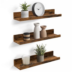 VASAGLE Étagères murales suspendues, Lot de 3, Tablettes flottantes, Longueur 38 cm, avec Bords Hauts, pour Cadres Photos, décor VASAGLE Étagères murales suspendues