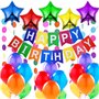 Décorations Anniversaire - Banderole Bannière de Joyeux Anniversaire “Happy Birthday” + 5 Ballons Aluminium Etoiles + 2 Guirland