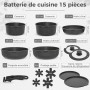 YASHE Batterie de Cuisine 15 Pièces, Poêles et Casseroles avec Revêtement Antiadhésif Effet Granit, Poignées Amovibles, Empilabl