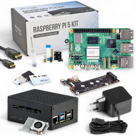 Raspberry Pi 5 8 Go PCIe M.2 NVMe – Kit | Boîtier en métal | Cooler Actif | Carte M.2 NVMe SSD PCIe | Bloc d'alimentation Offici