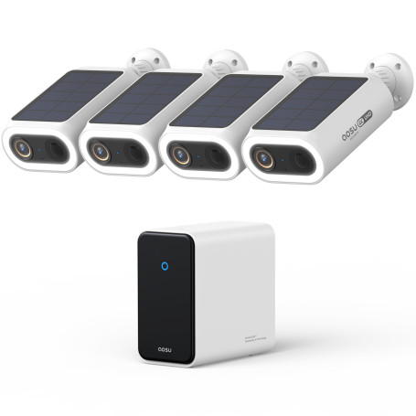 AOSU 4K UHD AI Camera Exterieur sans Fil Solaire 4-Cam Kit avec HomeCortex Reconnaissance faciale & Analyse comportementale Déte