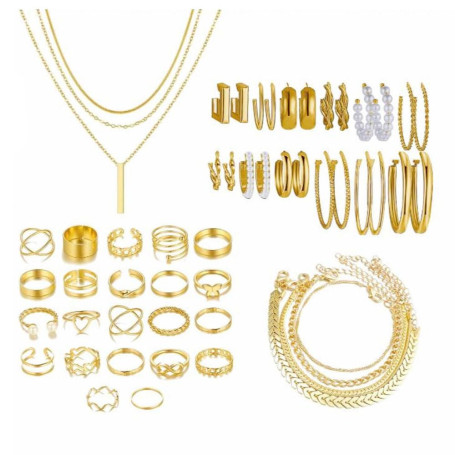 XFSRG Boho Ensemble Bijoux Bracelet Couches Collier oucles d'oreilles Ensemble Bijoux Acier Inoxydable Femme Élégant et Tendance