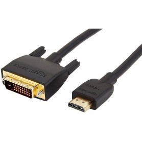 Amazon Basics Câble adaptateur HDMI-A vers DVI (mâle), bidirectionnel 1080p, plaqué or, 1.8 m, pour télévision, noir Amazon Basics Câble adaptateur HDMI-A vers DVI (mâle), bidirectionnel 1080p, plaqué or, 1.8 m, pour télévision, noir