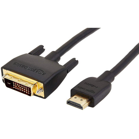 Amazon Basics Câble adaptateur HDMI-A vers DVI (mâle), bidirectionnel 1080p, plaqué or, 1.8 m, pour télévision, noir