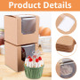 VIDETOL 100 Pièces Boite Gateau Papier Kraft, 9 x 9 x 9 cm Boite a Gateau Carton, Marron Boite Bento Cake avec Fenêtre Transpare