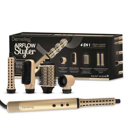 Demeliss SAINT ALGUE - AIRFLOW STYLER - Brosse Soufflante 4 en 1 - Sèche & Coiffe, Lisse & Boucle - produit puissant, Compact et