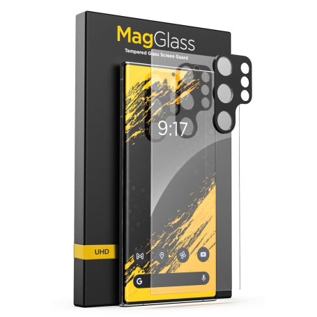 magglass Protection d'écran HD pour Samsung Galaxy S24 Ultra en verre trempé avec protection d'objectif d'appareil photo (applic